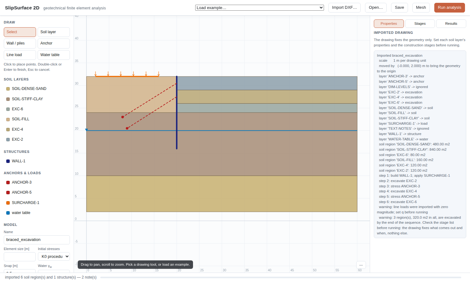 A section imported from a CAD drawing