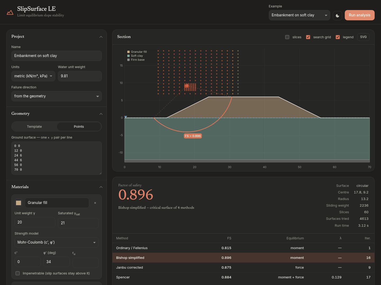 Browser interface — dark theme